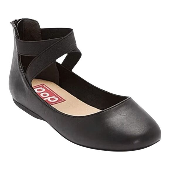 Pop Leaf Flats Ballerina Black Shoes Size 8.5 Elastic Ankle Straps Round Toe - Picture 1 of 12